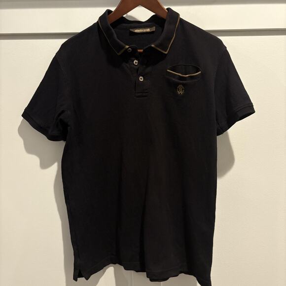 Roberto Cavalli Polo Shirt Mens Small Gold Embroidered Designer Made in Italy - Picture 1 of 13